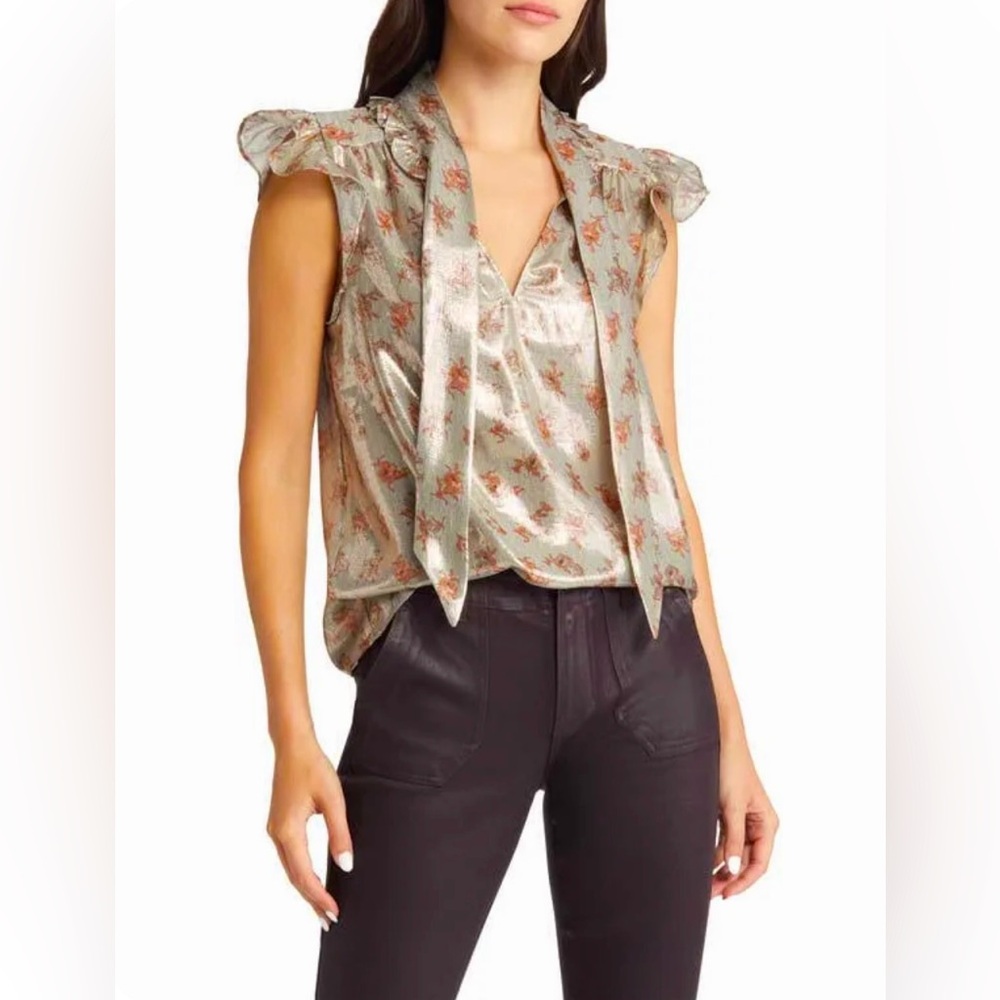 NWT- Paige Bette Metallic Silk Blend Blouse